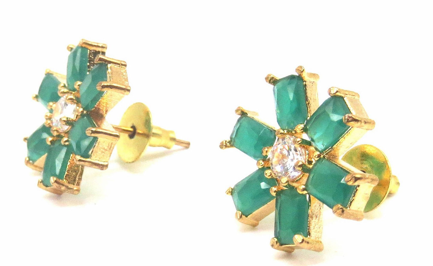 Jewelshingar Jewellery Gold Silver Plated Green Colour Earrings For Women ( 56427GJT )