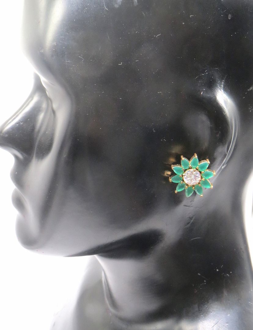 Jewelshingar Jewellery Gold Silver Plated Green Colour Earrings For Women ( 56447GJT )