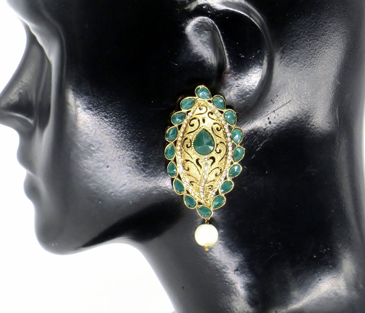 Jewelshingar Jewellery Gold Plated Green Colour Earrings For Women ( 57120PED )