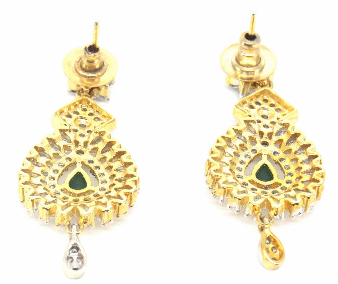 Jewelshingar Jewellery Silver Gold Plated Green Colour Earrings For Women ( 57125EAD )