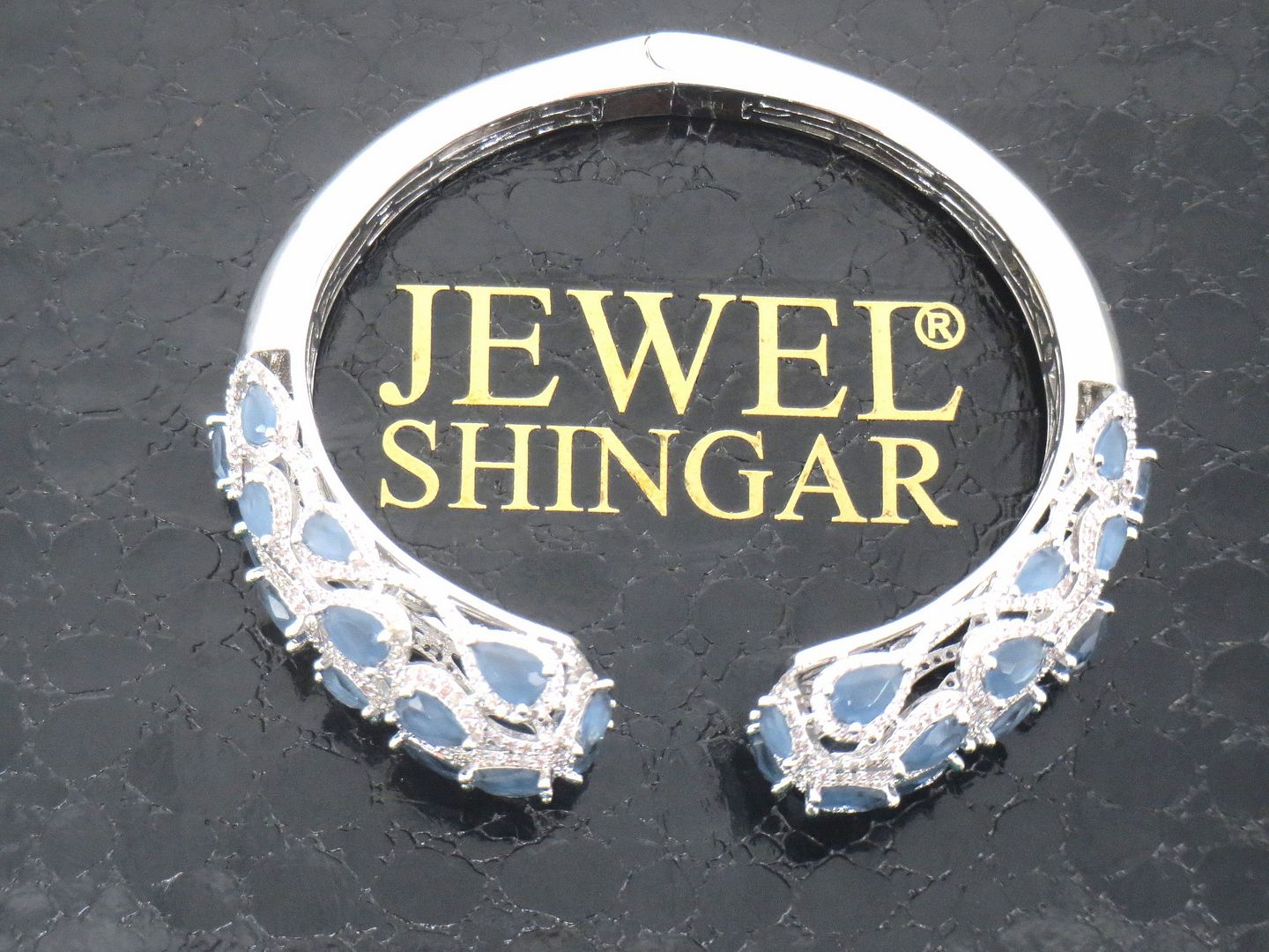 Jewelshingar Jewellery Fine 925 Silver Plated Austrian Diamond Solitare Look Openable Bracelet In Beautiful Jewellery Box For Gifting For Woman ( 58427BCD )