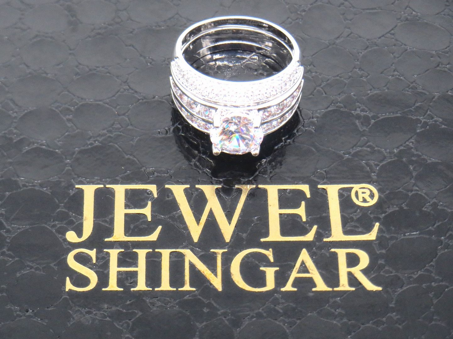 Jewelshingar Jewellery Fine 925 Silver Plated Austrian Diamond Solitare Look Ring In Beautiful Jewellery Box For Gifting For Woman ( 58485RIN )