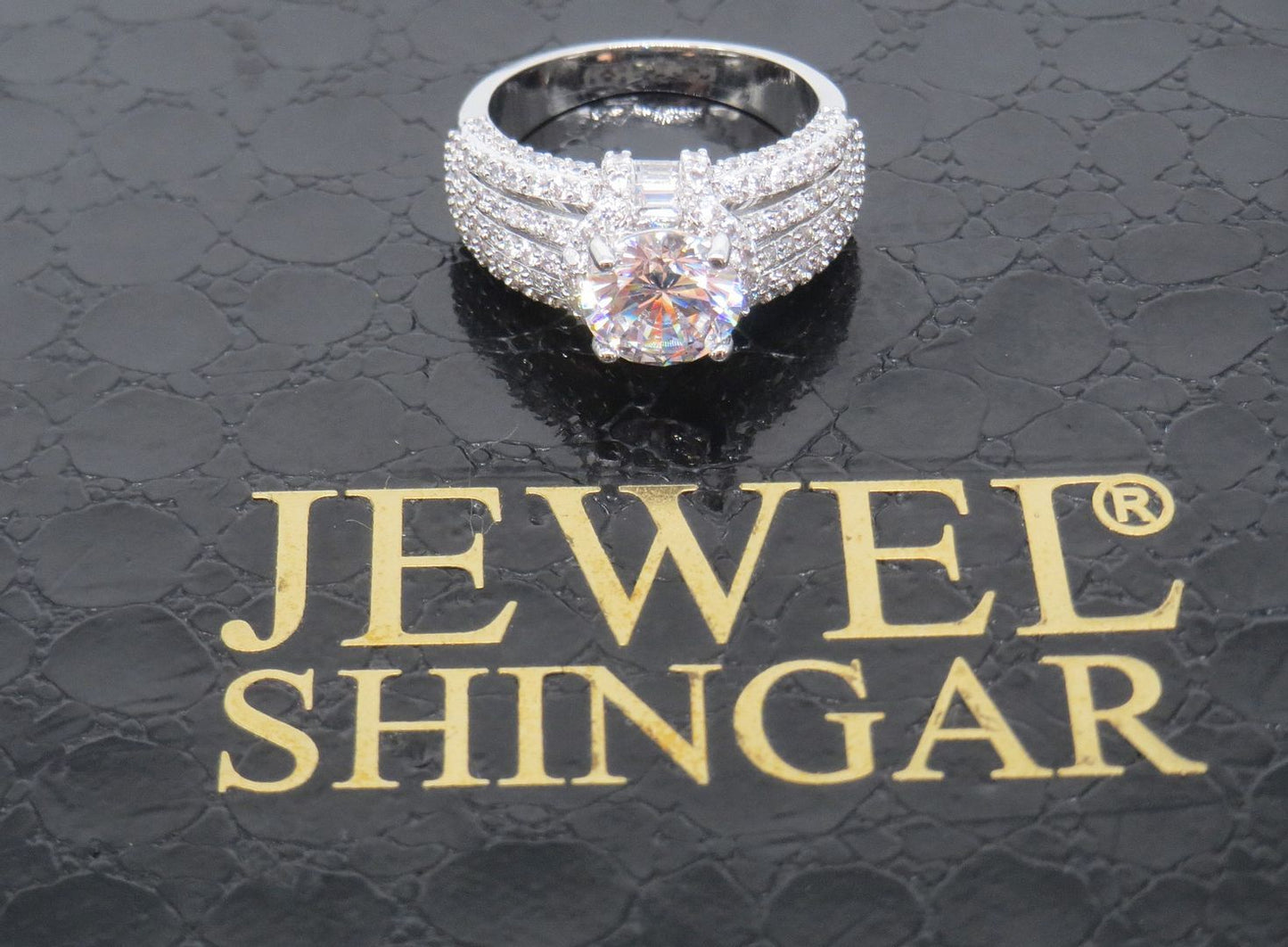 Jewelshingar Jewellery Fine 925 Silver Plated Austrian Diamond Solitare Look Ring In Beautiful Jewellery Box For Gifting For Woman ( 58500RIN )