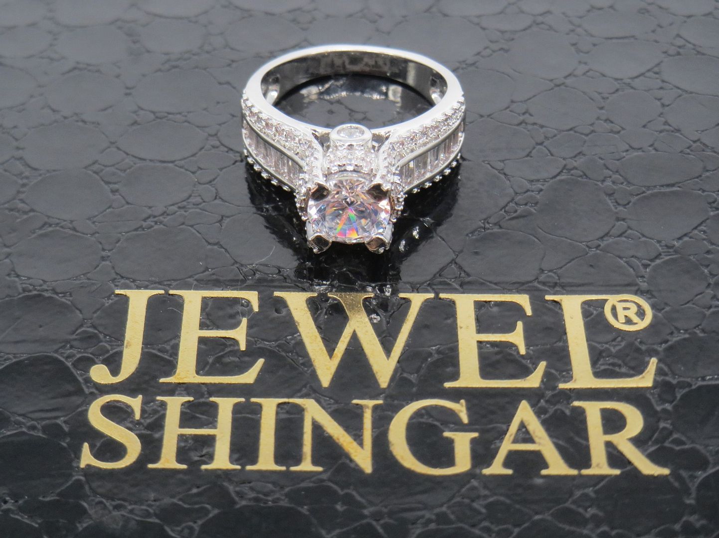 Jewelshingar Jewellery Fine 925 Silver Plated Austrian Diamond Solitare Look Ring In Beautiful Jewellery Box For Gifting For Woman ( 58508RIN )