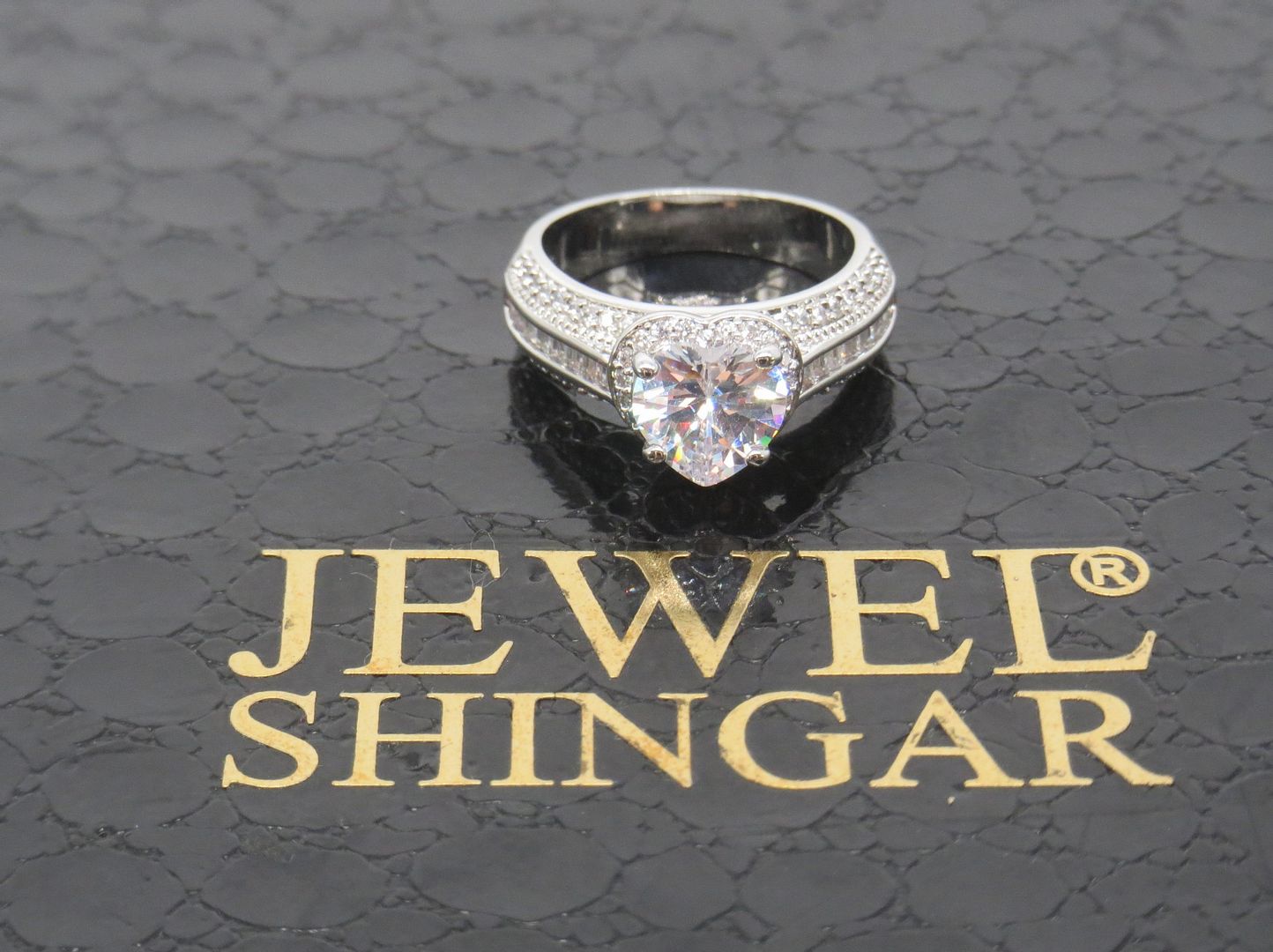 Jewelshingar Jewellery Fine 925 Silver Plated Austrian Diamond Solitare Look Ring In Beautiful Jewellery Box For Gifting For Woman ( 58522RIN )