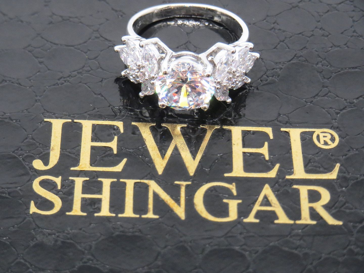 Jewelshingar Jewellery Fine 925 Silver Plated Austrian Diamond Solitare Look Ring In Beautiful Jewellery Box For Gifting For Woman ( 58535RIN )