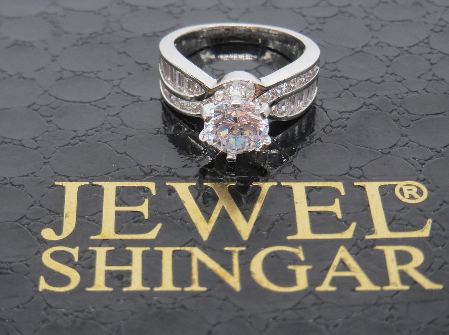 Jewelshingar Jewellery Fine 925 Silver Plated Austrian Diamond Solitare Look Ring In Beautiful Jewellery Box For Gifting For Woman ( 58544RIN )