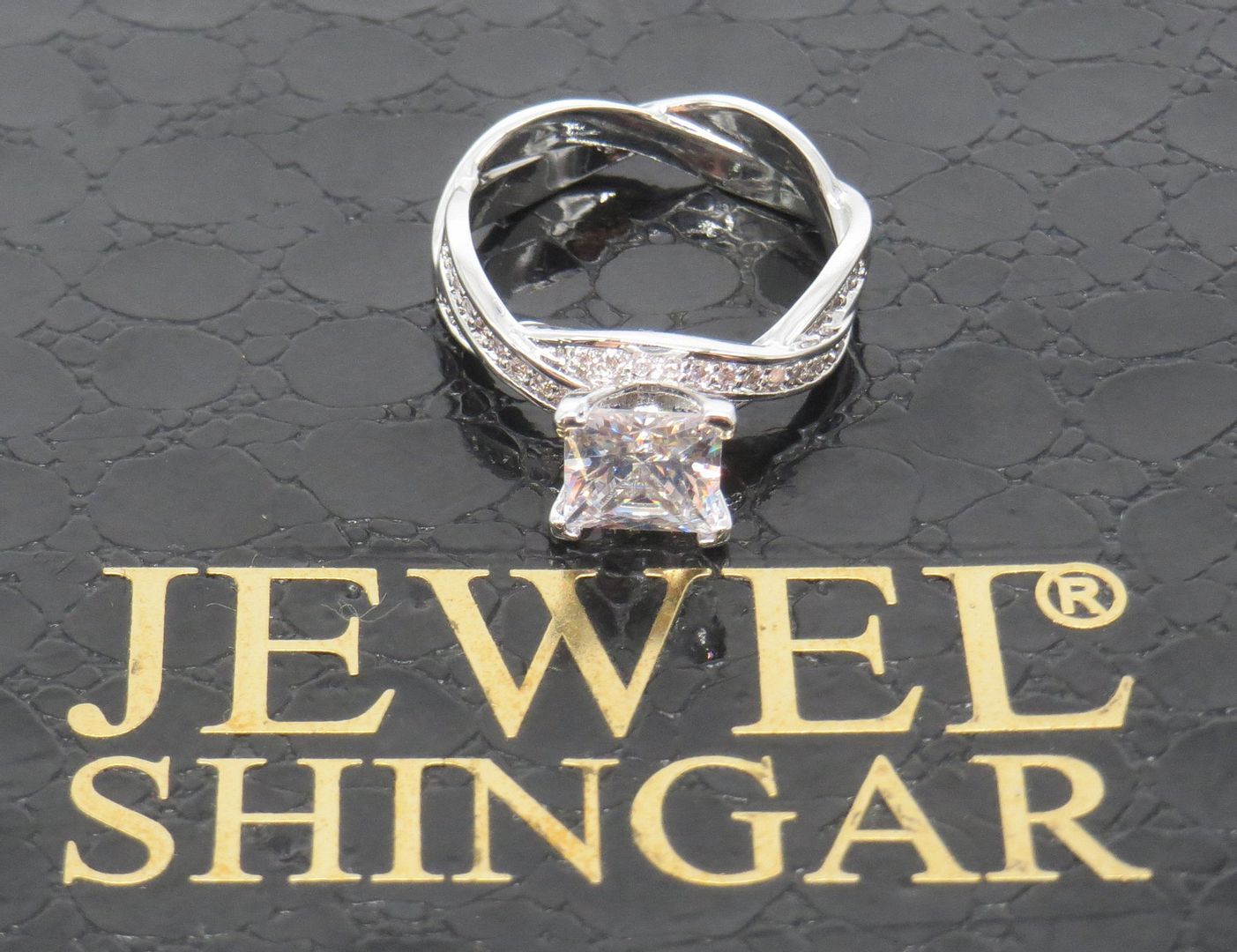 Jewelshingar Jewellery Fine 925 Silver Plated Austrian Diamond Solitare Look Ring In Beautiful Jewellery Box For Gifting For Woman ( 58552RIN )
