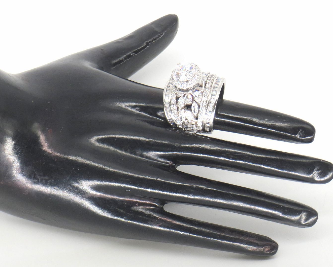 Jewelshingar Jewellery American Diamond Clear Colour Size 15 Silver Plated Ring For Girls ( 58574SSR )