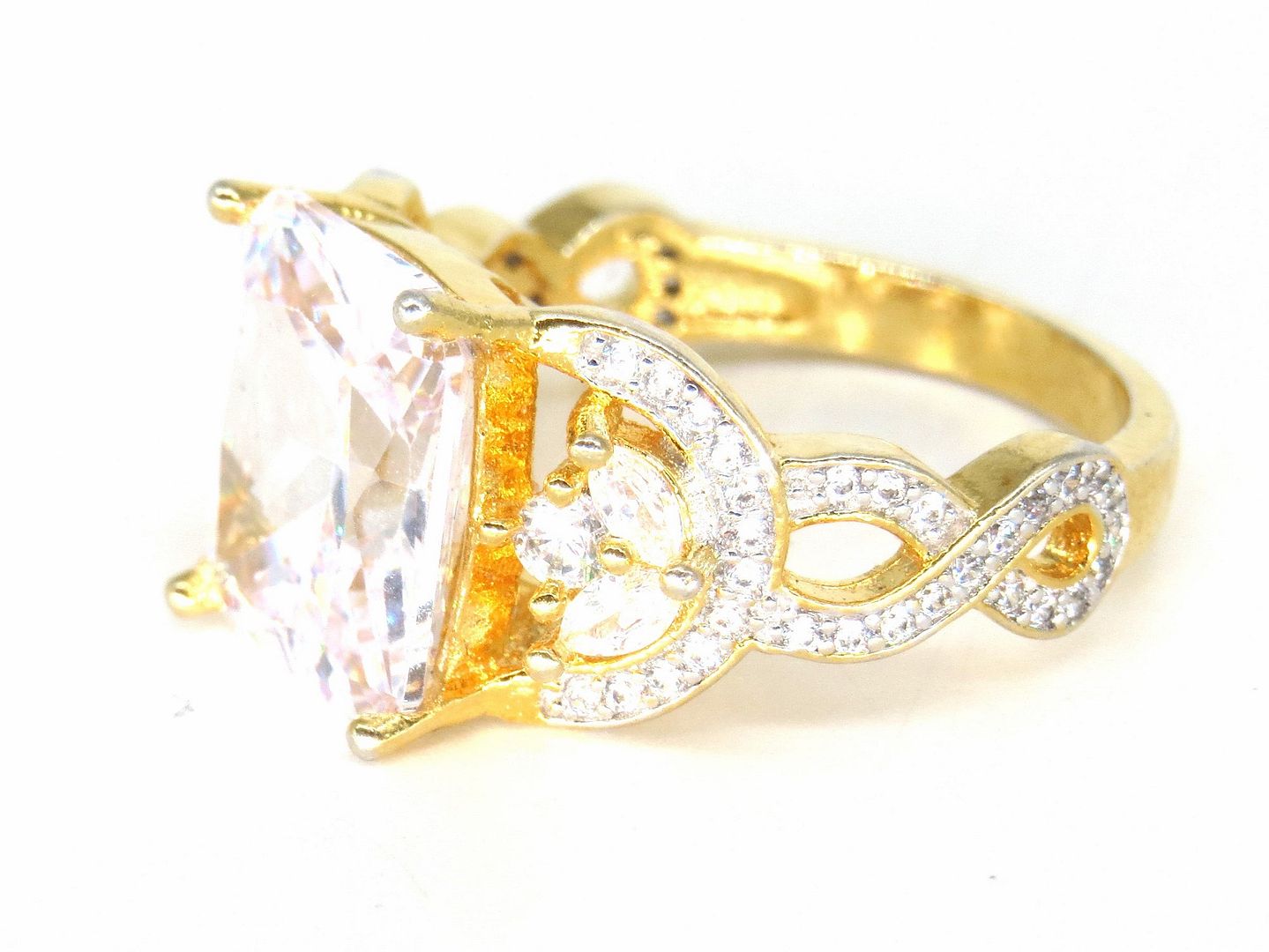 Jewelshingar Jewellery American Diamond Clear Colour Size 14 Gold Plated Ring For Girls ( 58605RIN )