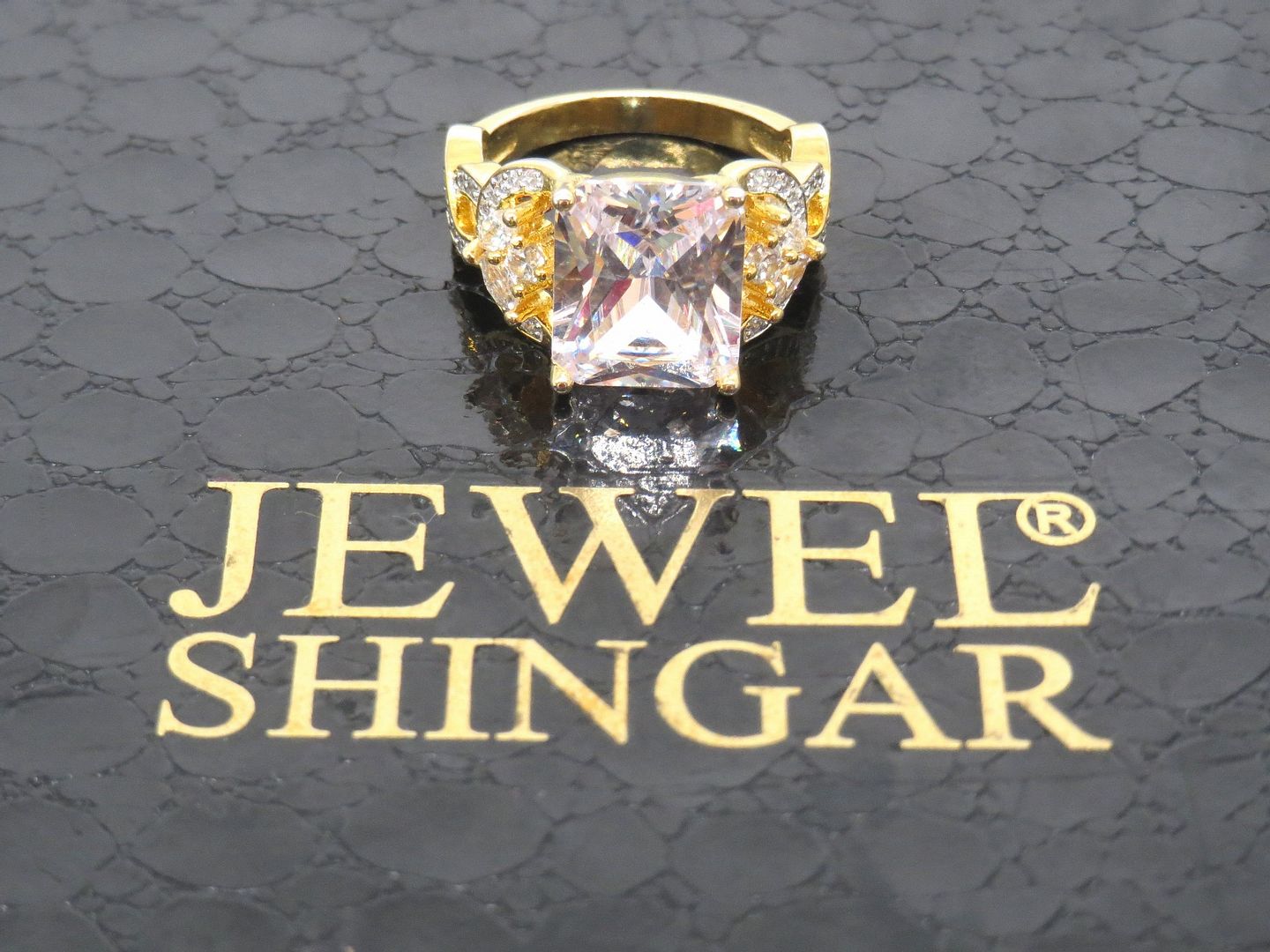 Jewelshingar Jewellery American Diamond Clear Colour Size 14 Gold Plated Ring For Girls ( 58605RIN )