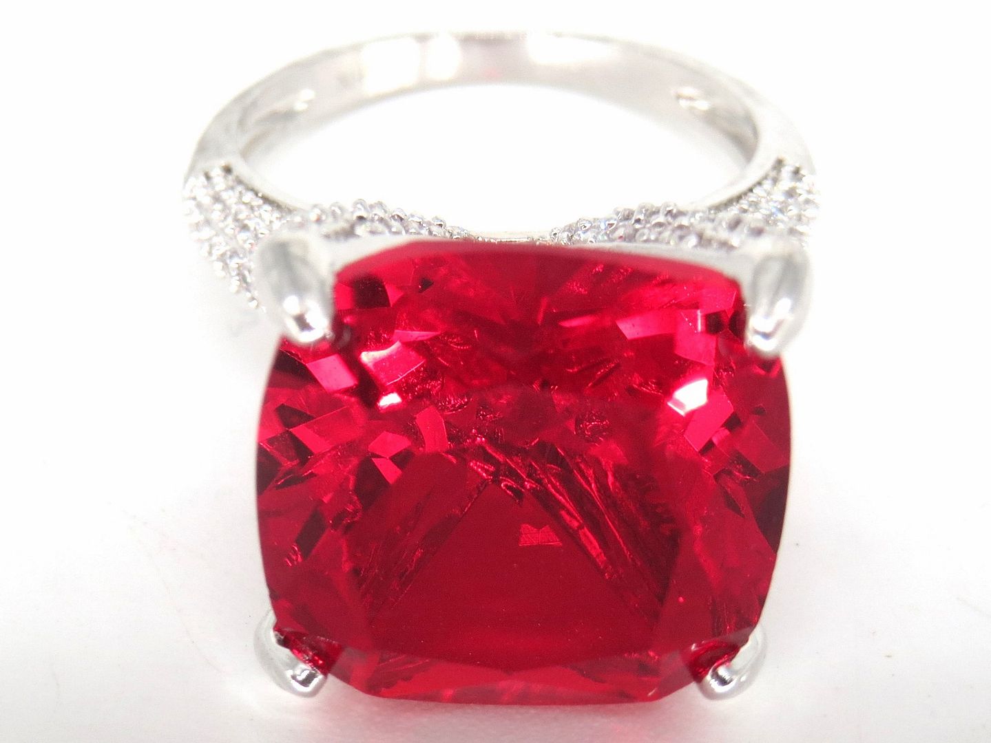 Jewelshingar Jewellery American Diamond Pink Colour Size 14 Silver Plated Ring For Girls ( 59182RIN )