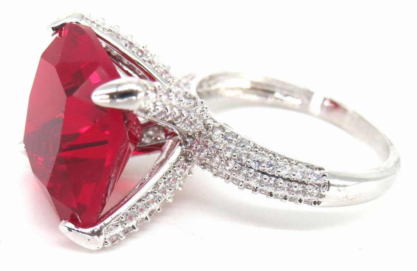 Jewelshingar Jewellery American Diamond Pink Colour Size 14 Silver Plated Ring For Girls ( 59182RIN )