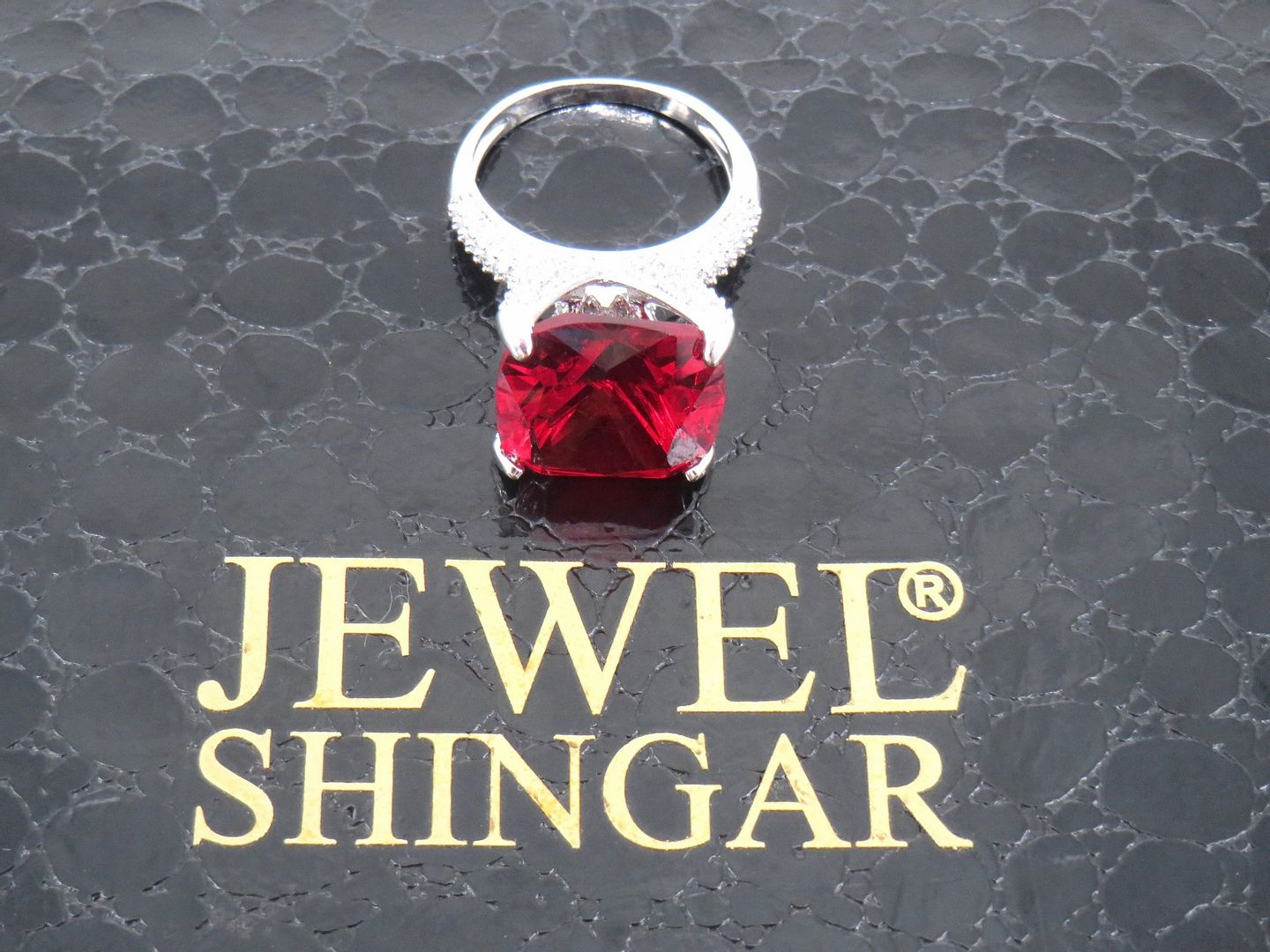 Jewelshingar Jewellery American Diamond Pink Colour Size 14 Silver Plated Ring For Girls ( 59182RIN )