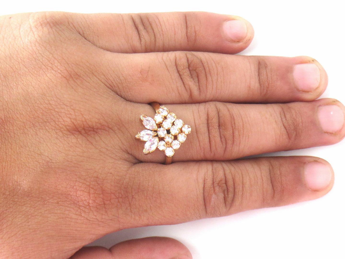 Jewelshingar Jewellery American Diamond Clear Colour Size 15 Rose Gold Plated Ring For Girls ( 59301RIN )