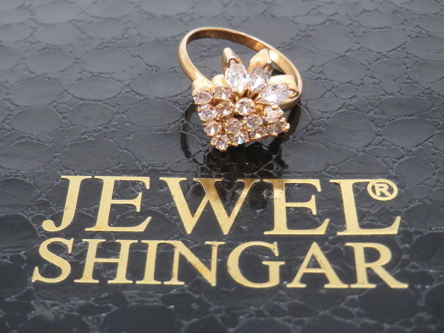 Jewelshingar Jewellery American Diamond Clear Colour Size 15 Rose Gold Plated Ring For Girls ( 59301RIN )