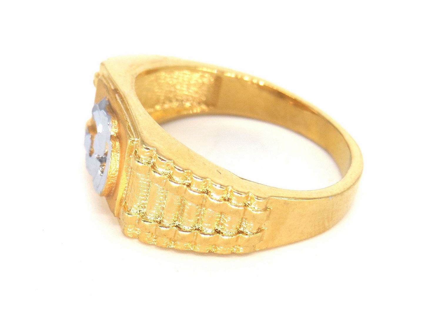 Jewelshingar Jewellery American Diamond Silver Gold Colour Size 18 Silver Gold Plated Ring For Girls ( 59308RIN )