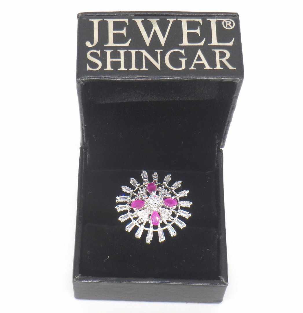 Jewelshingar Jewellery American Diamond Pink Colour Size Freesize Silver Plated Ring For Girls ( 59648FSR )