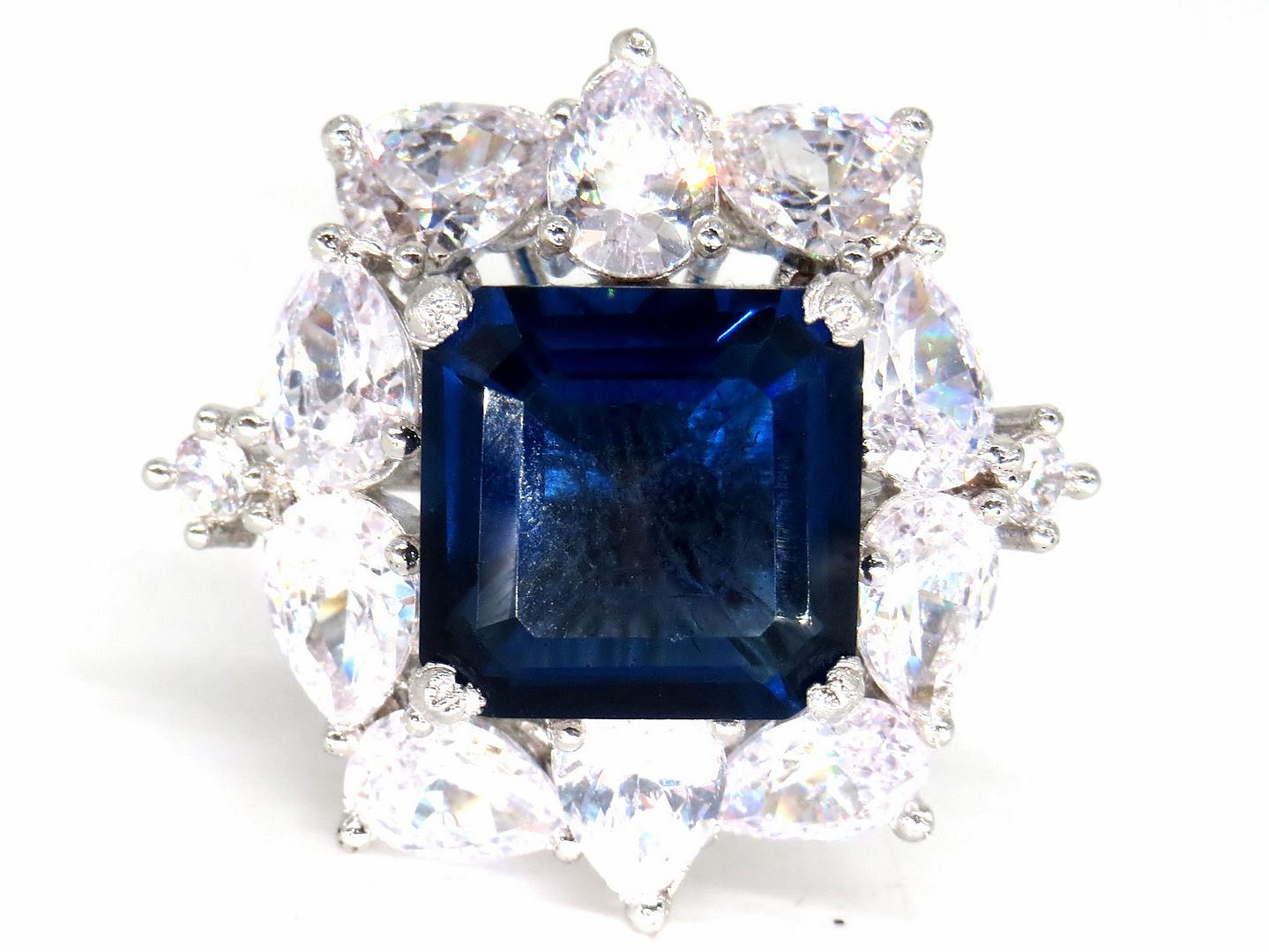 Jewelshingar Jewellery American Diamond Blue Colour Size Freesize Silver Plated Ring For Girls ( 59728FSR )