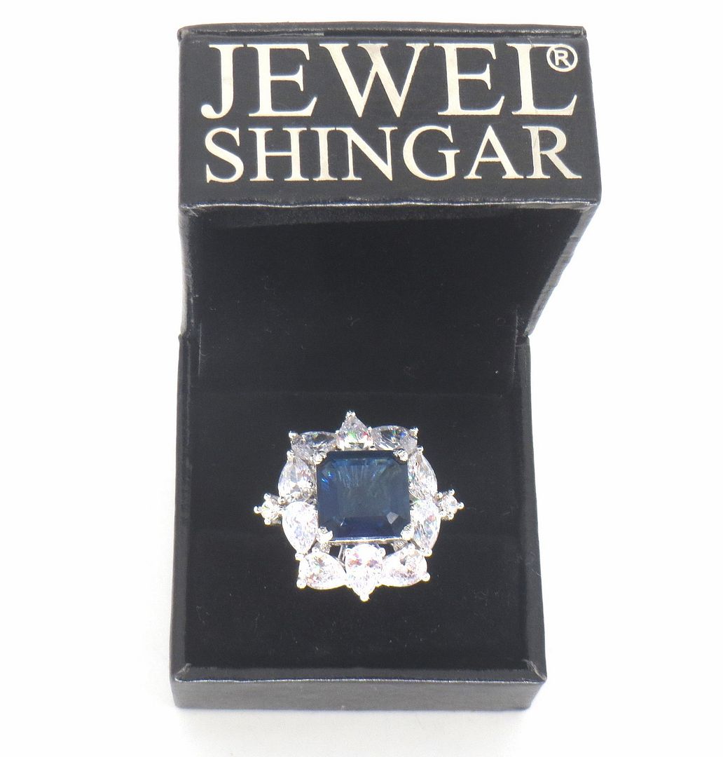 Jewelshingar Jewellery American Diamond Blue Colour Size Freesize Silver Plated Ring For Girls ( 59728FSR )