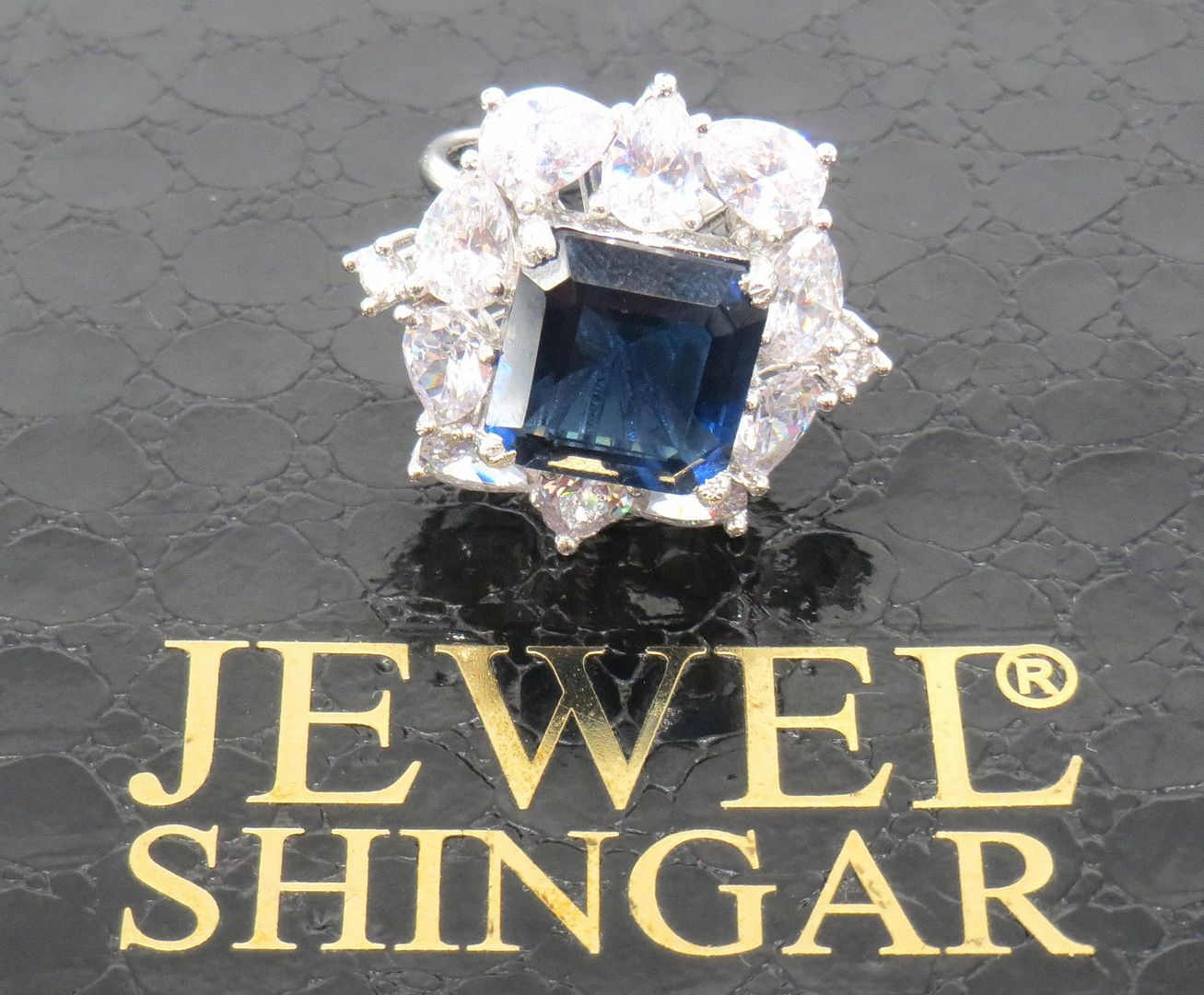 Jewelshingar Jewellery American Diamond Blue Colour Size Freesize Silver Plated Ring For Girls ( 59728FSR )