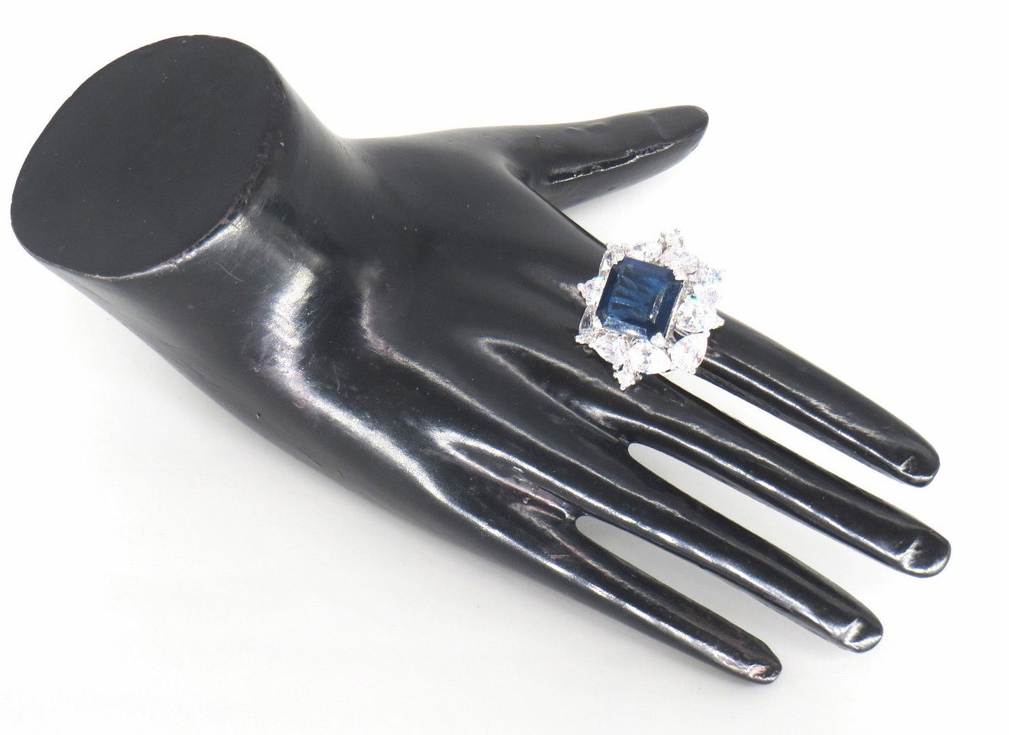 Jewelshingar Jewellery American Diamond Blue Colour Size Freesize Silver Plated Ring For Girls ( 59728FSR )