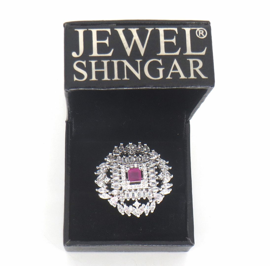 Jewelshingar Jewellery American Diamond Pink Colour Size Freesize Silver Plated Ring For Girls ( 59735FSR )