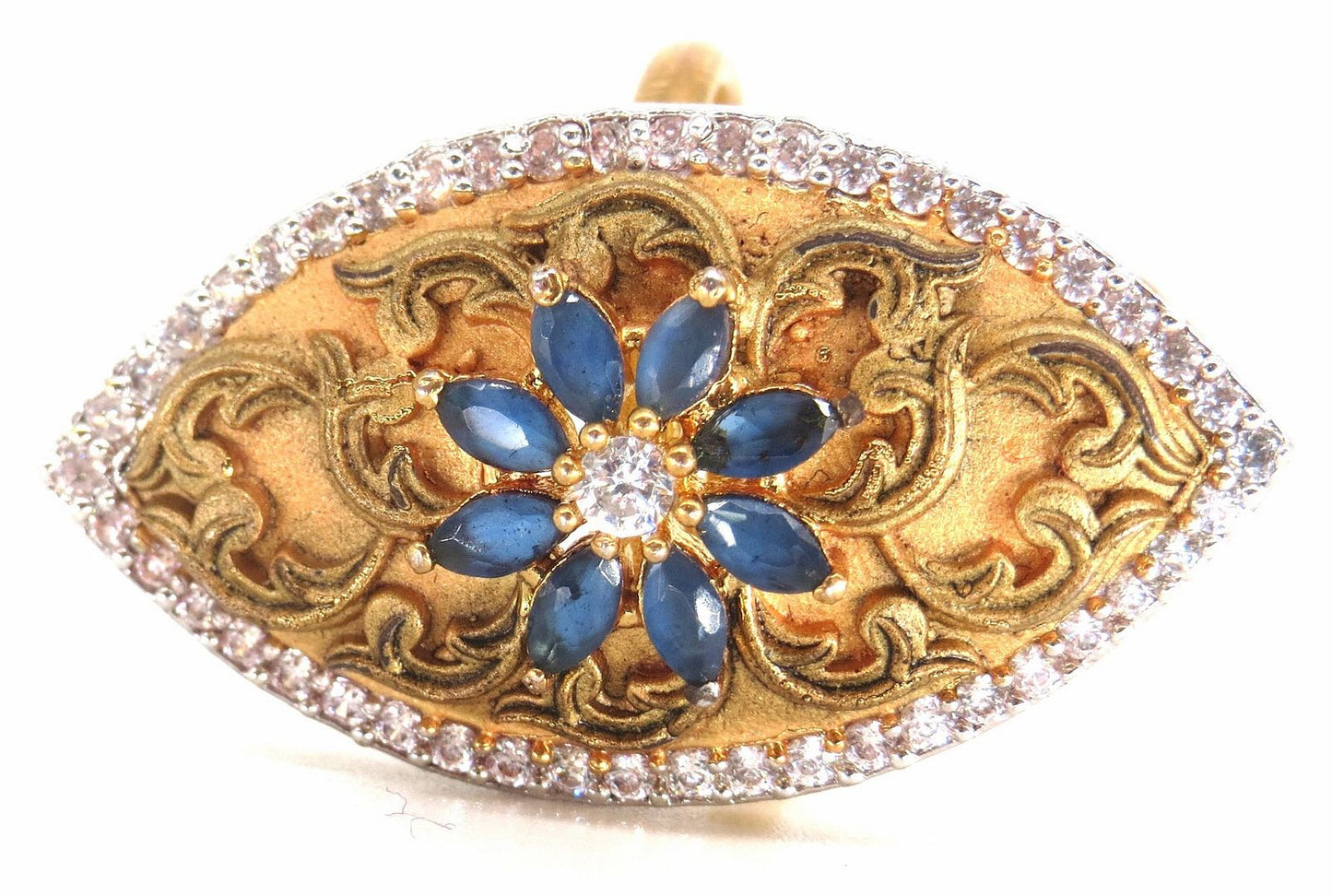 Jewelshingar Jewellery American Diamond Blue Colour Size Freesize Gold Plated Ring For Girls ( 59774FSR )