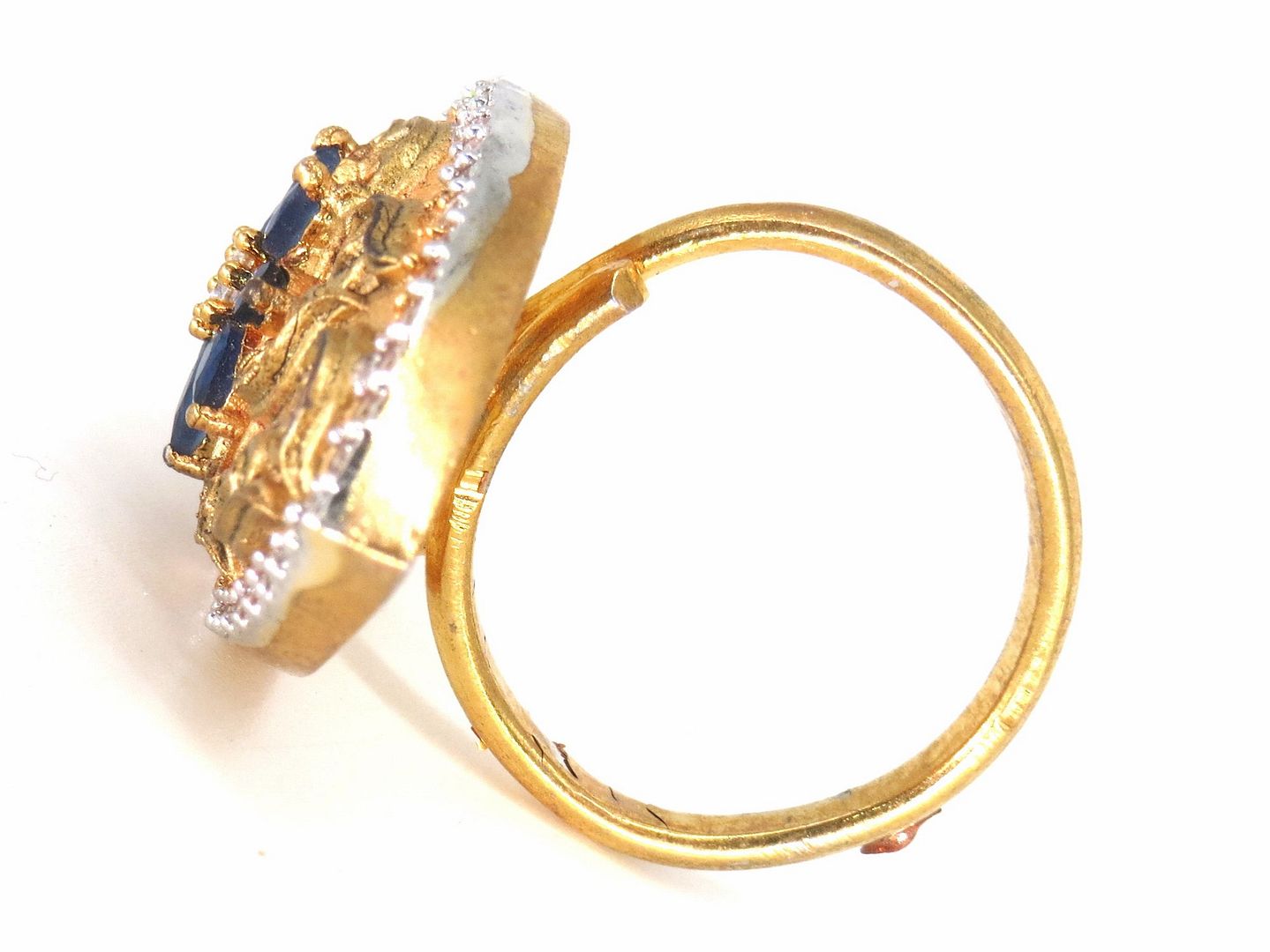 Jewelshingar Jewellery American Diamond Blue Colour Size Freesize Gold Plated Ring For Girls ( 59774FSR )
