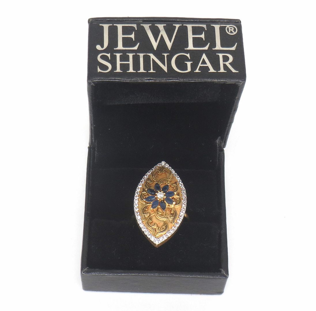 Jewelshingar Jewellery American Diamond Blue Colour Size Freesize Gold Plated Ring For Girls ( 59774FSR )
