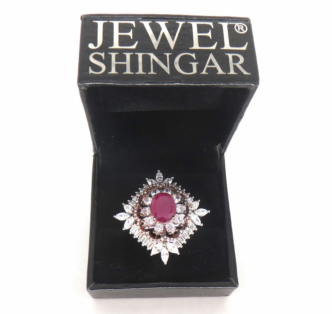 Jewelshingar Jewellery American Diamond Pink Colour Size Freesize Rose Gold Silver Plated Ring For Girls ( 59845FSR )