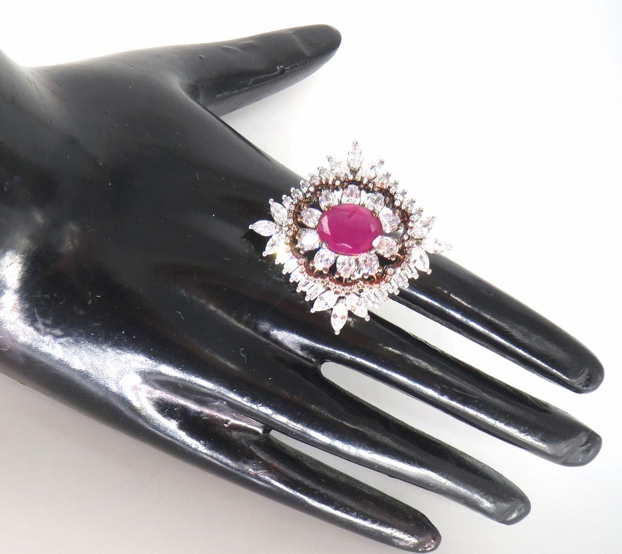 Jewelshingar Jewellery American Diamond Pink Colour Size Freesize Rose Gold Silver Plated Ring For Girls ( 59845FSR )