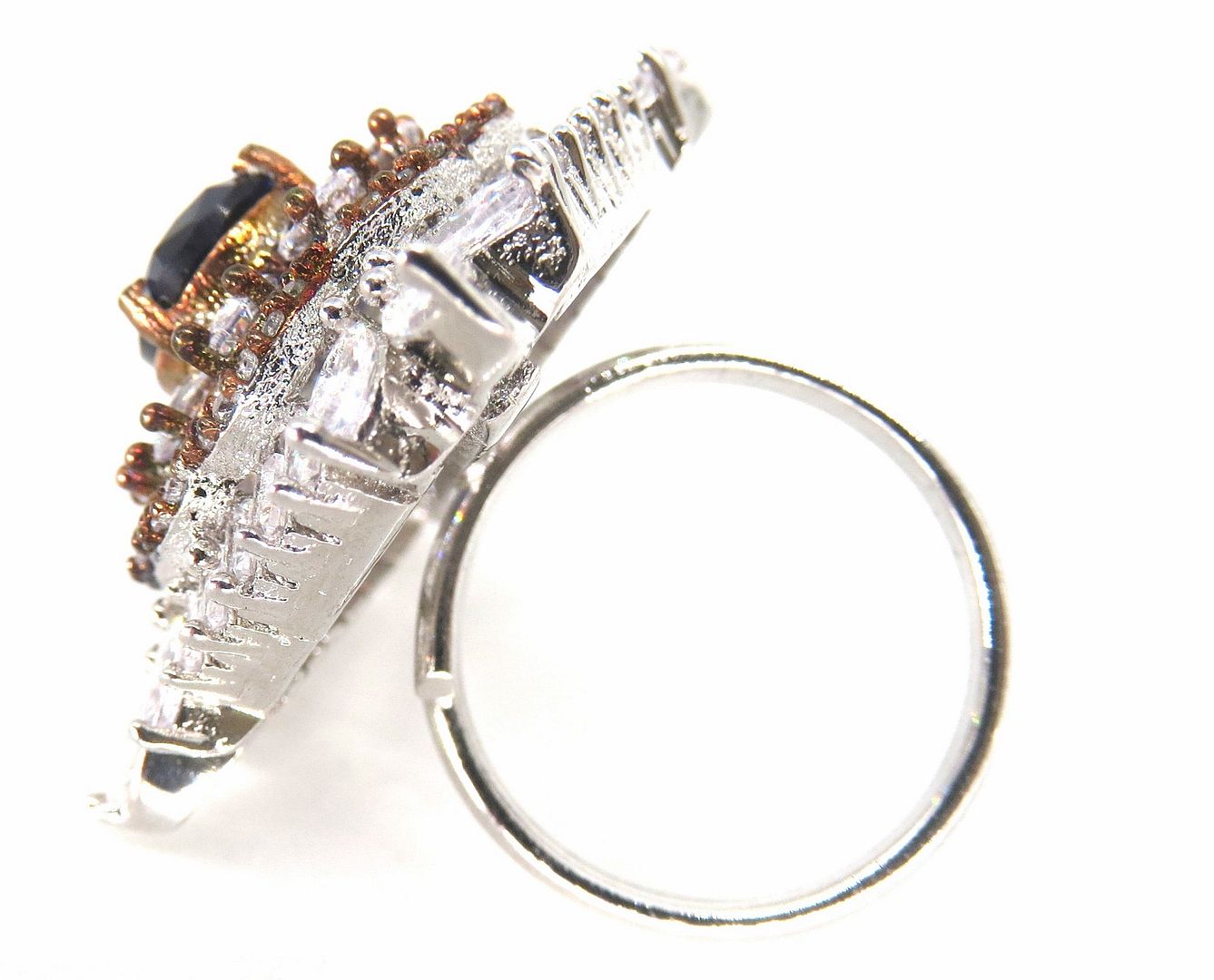 Jewelshingar Jewellery American Diamond Blue Colour Size Freesize Rose Gold Silver Plated Ring For Girls ( 59856FSR )