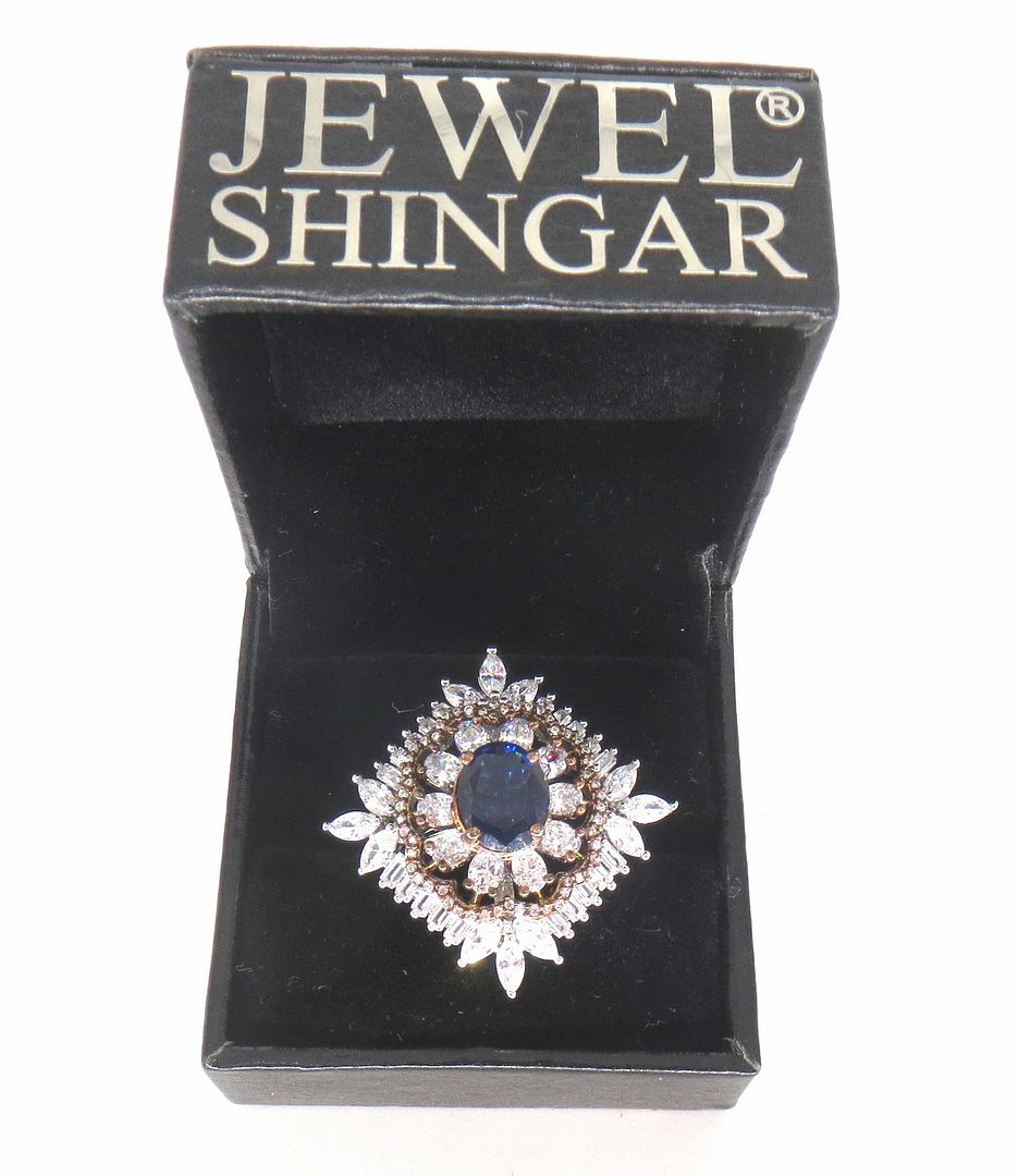 Jewelshingar Jewellery American Diamond Blue Colour Size Freesize Rose Gold Silver Plated Ring For Girls ( 59856FSR )