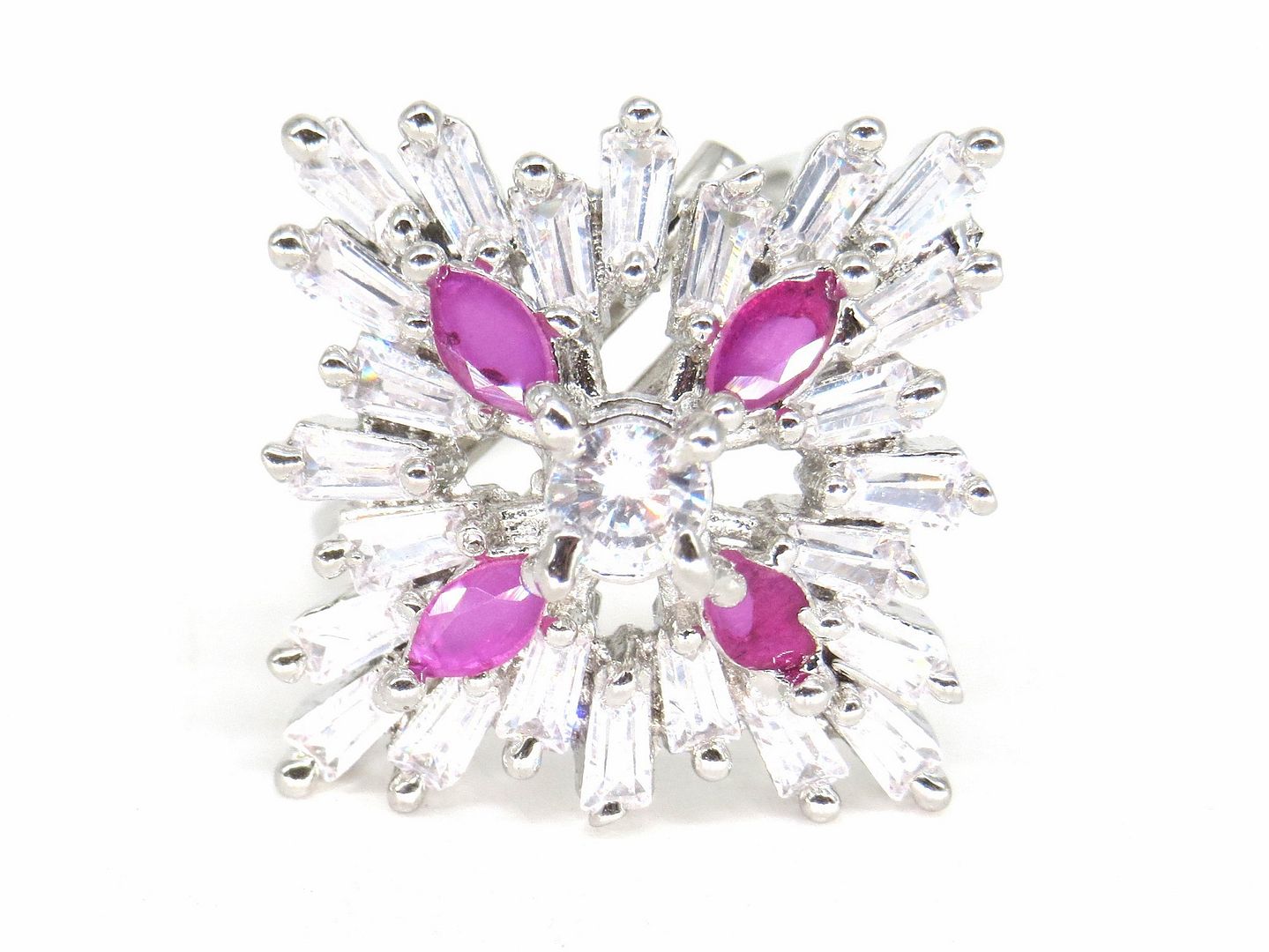 Jewelshingar Jewellery American Diamond Pink Colour Size Freesize Silver Plated Ring For Girls ( 59903FSR )