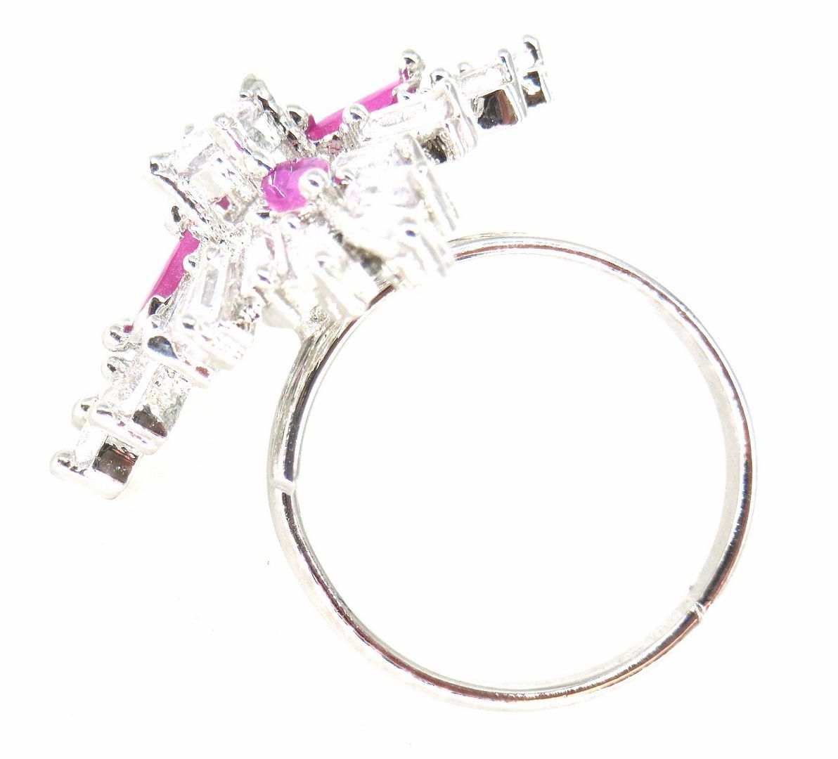 Jewelshingar Jewellery American Diamond Pink Colour Size Freesize Silver Plated Ring For Girls ( 59903FSR )