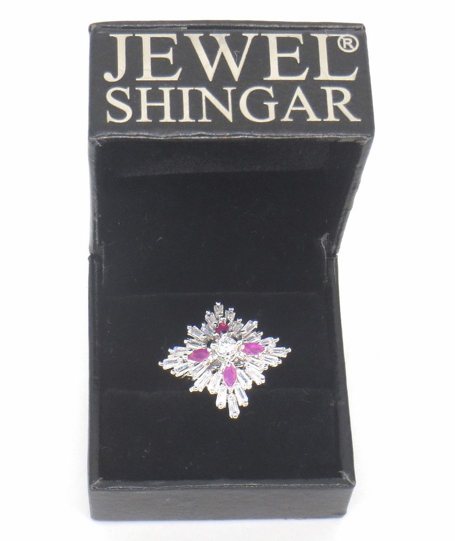 Jewelshingar Jewellery American Diamond Pink Colour Size Freesize Silver Plated Ring For Girls ( 59903FSR )