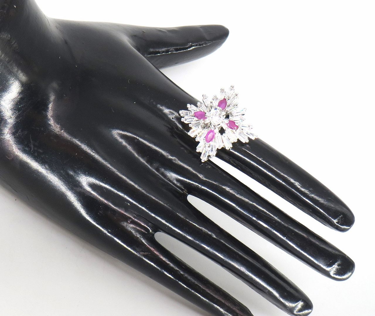 Jewelshingar Jewellery American Diamond Pink Colour Size Freesize Silver Plated Ring For Girls ( 59903FSR )
