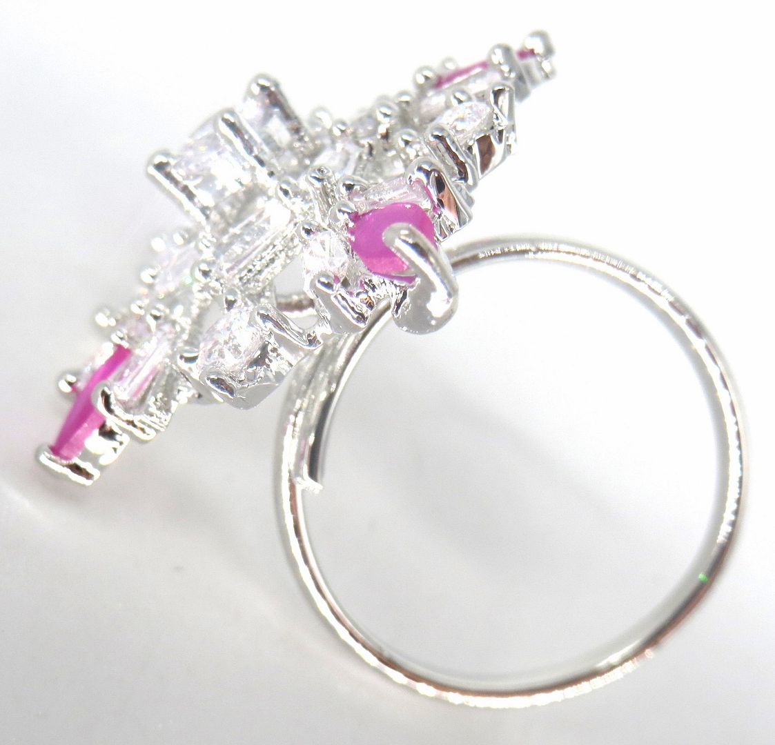 Jewelshingar Jewellery American Diamond Pink Colour Size Freesize Silver Plated Ring For Girls ( 59954FSR )