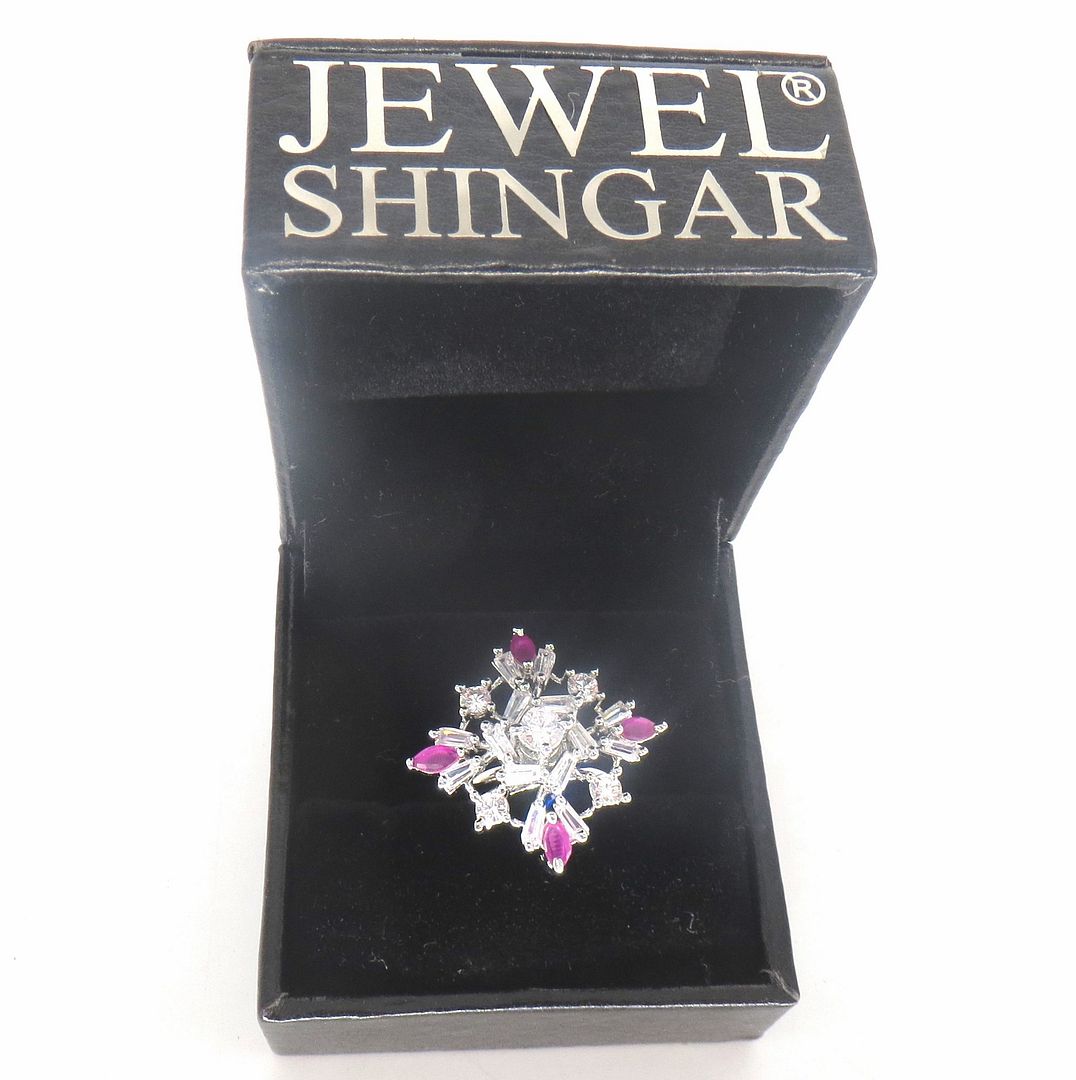 Jewelshingar Jewellery American Diamond Pink Colour Size Freesize Silver Plated Ring For Girls ( 59954FSR )