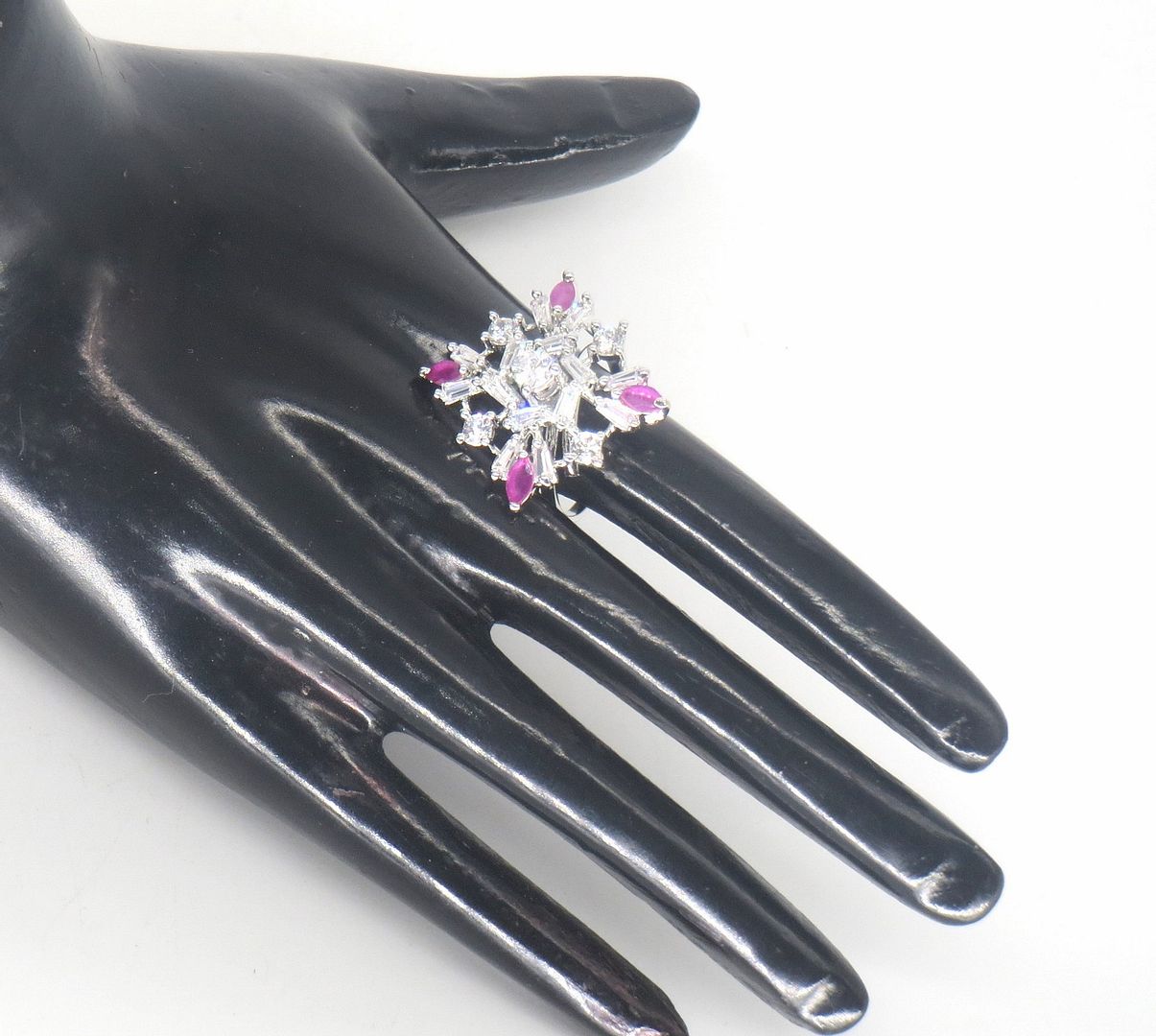 Jewelshingar Jewellery American Diamond Pink Colour Size Freesize Silver Plated Ring For Girls ( 59954FSR )