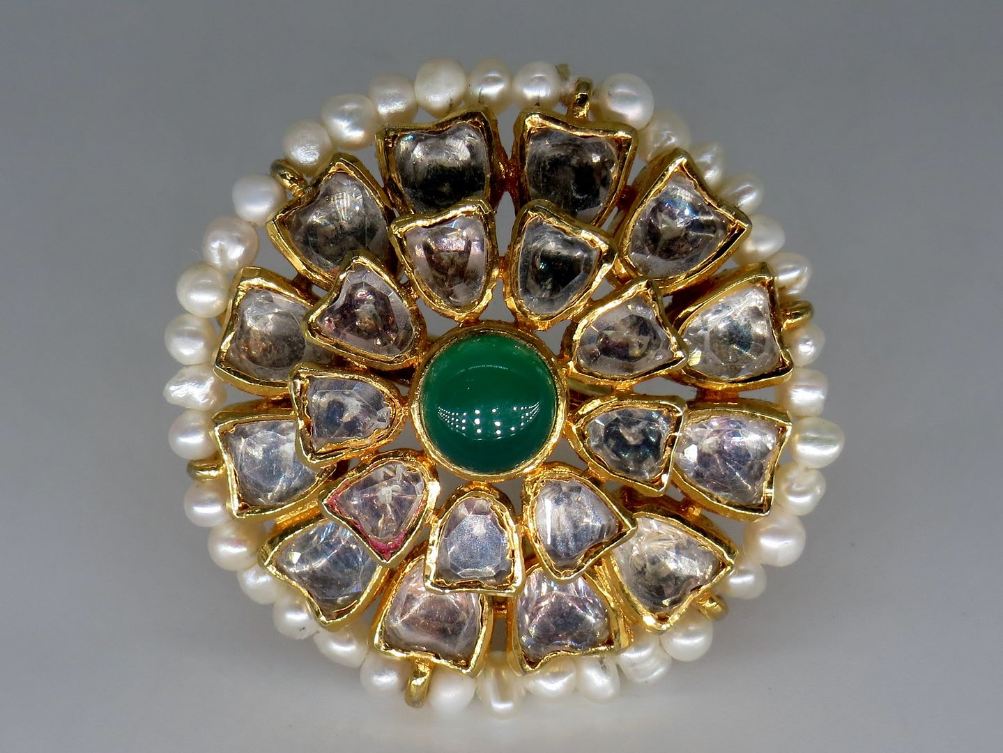 Jewelshingar Jewellery American Diamond Green Colour Size 14 Gold Plated Ring For Girls ( 60014SSR )