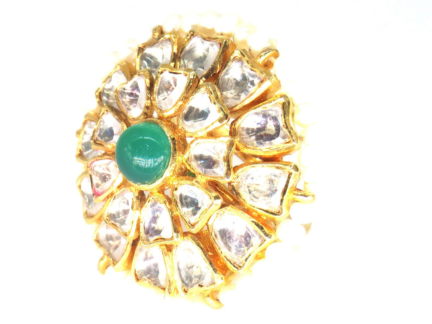Jewelshingar Jewellery American Diamond Green Colour Size 14 Gold Plated Ring For Girls ( 60014SSR )