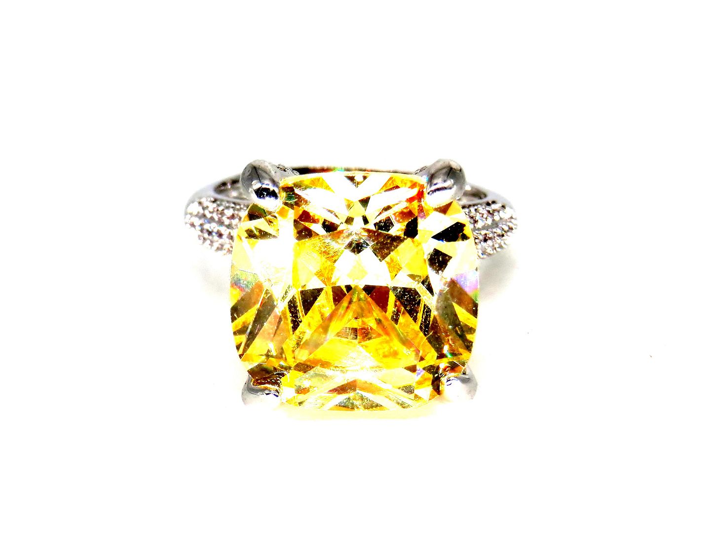 Jewelshingar Jewellery American Diamond Yellow Colour Size 14 Silver Plated Ring For Girls ( 60026RIN )