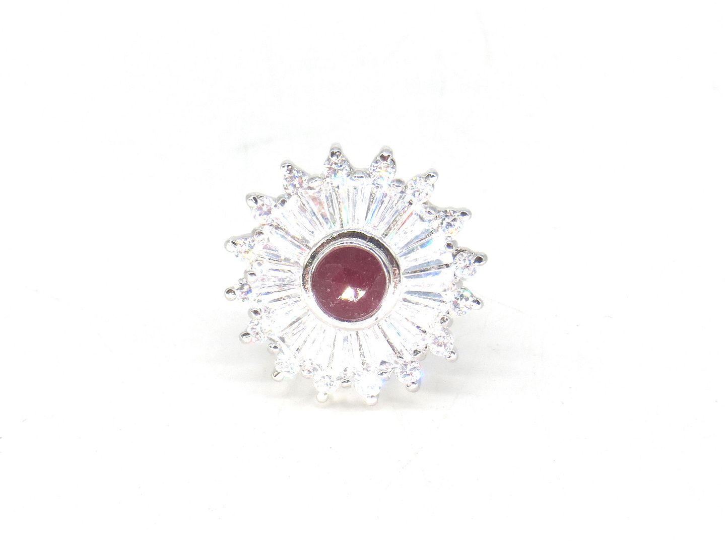 Jewelshingar Jewellery American Diamond Red Colour Size Freesize Silver Plated Ring For Girls ( 60054RIN )