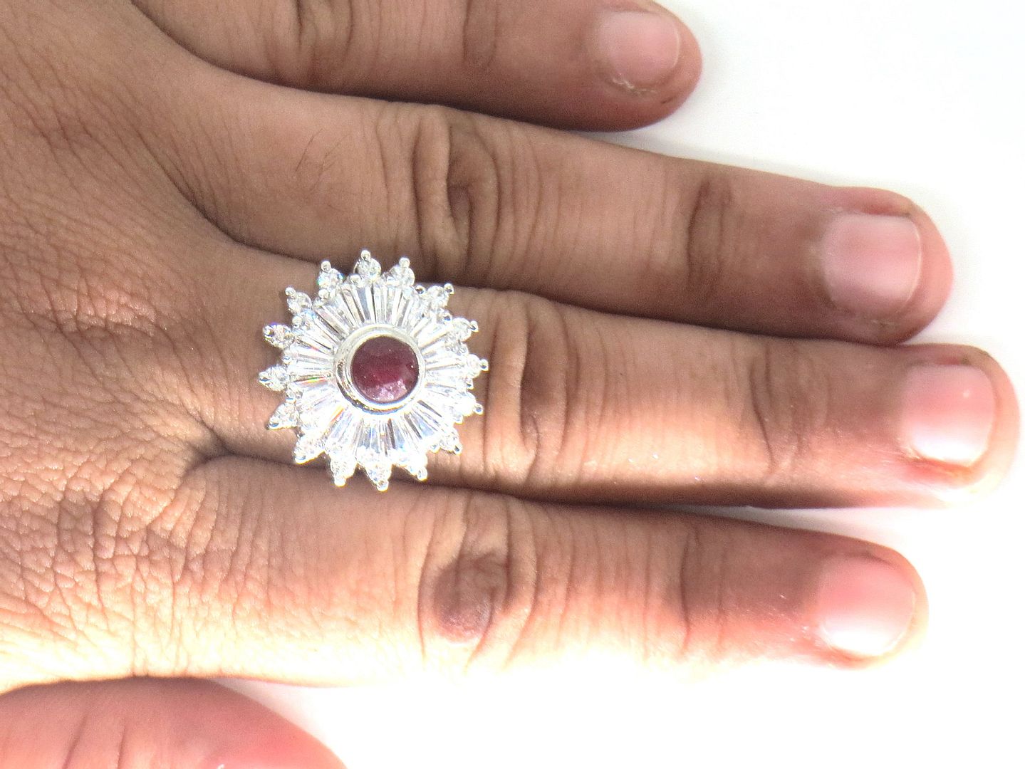 Jewelshingar Jewellery American Diamond Red Colour Size Freesize Silver Plated Ring For Girls ( 60054RIN )