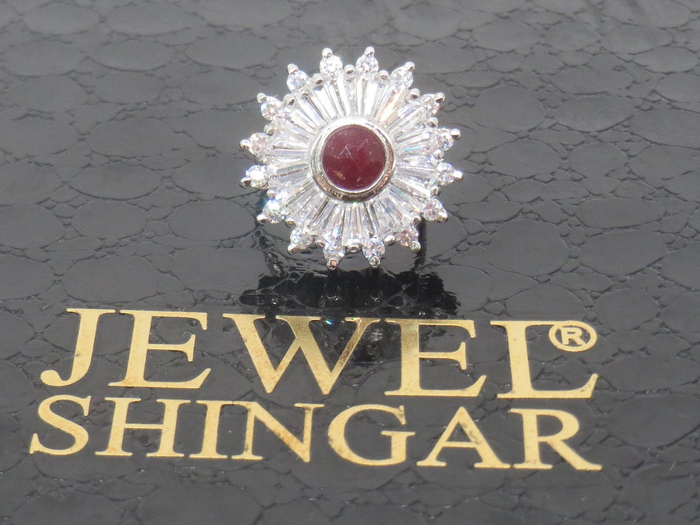 Jewelshingar Jewellery American Diamond Red Colour Size Freesize Silver Plated Ring For Girls ( 60054RIN )