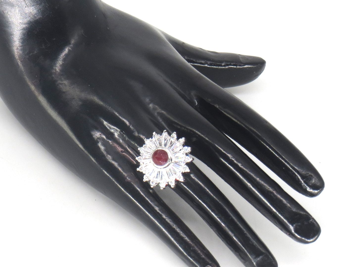 Jewelshingar Jewellery American Diamond Red Colour Size Freesize Silver Plated Ring For Girls ( 60054RIN )