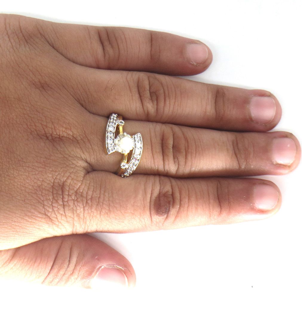 Jewelshingar Jewellery American Diamond White Colour Size 14 Gold Plated Ring For Girls ( 60059RIN )