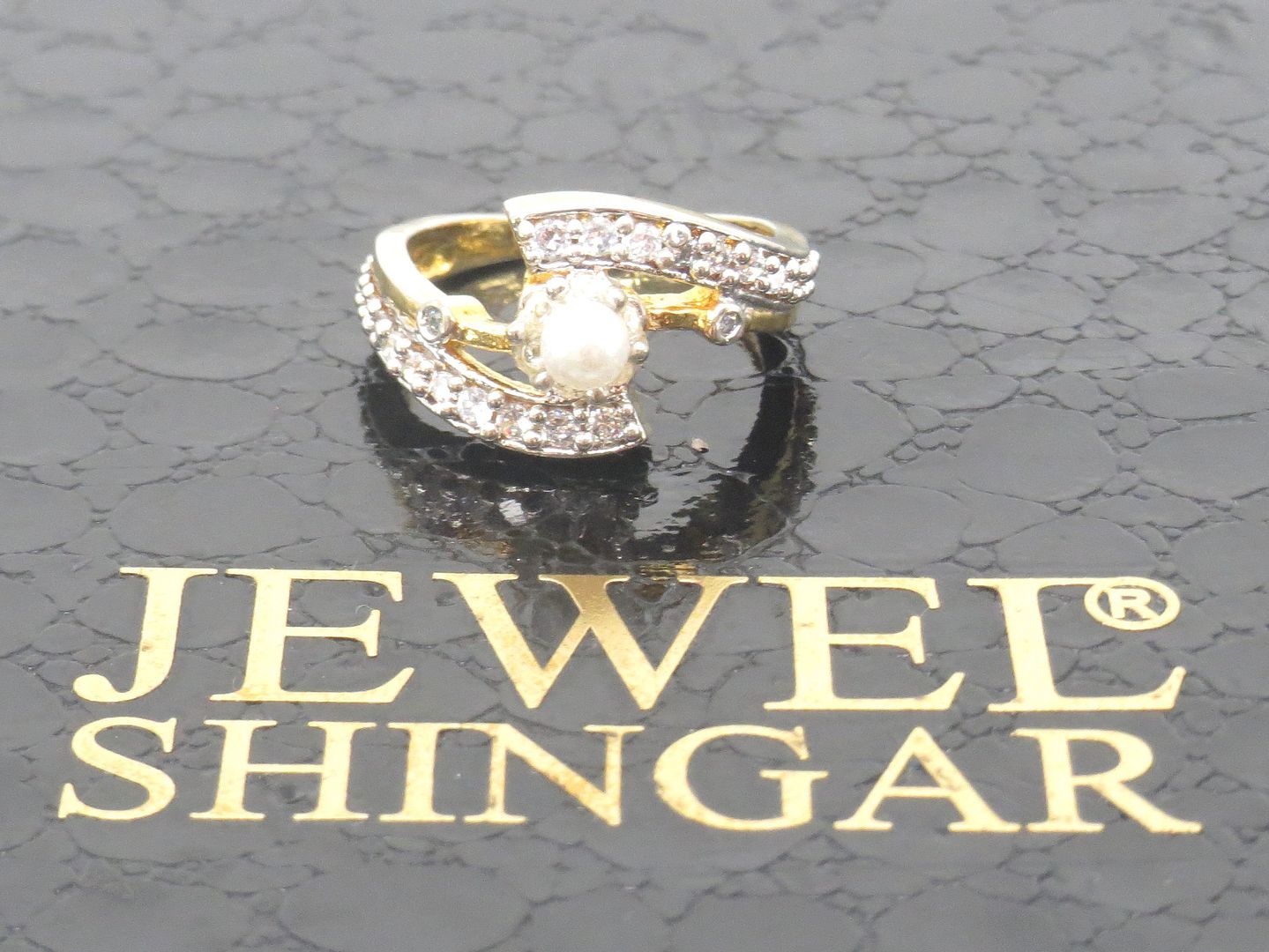 Jewelshingar Jewellery American Diamond White Colour Size 14 Gold Plated Ring For Girls ( 60059RIN )